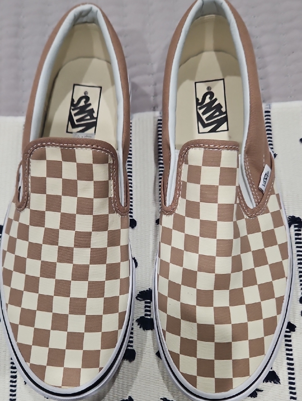 Vans Men's Classic Slip-On Checkerboard – Brown & White